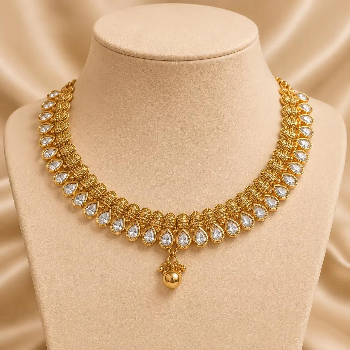 Antique Kundan Teardrop Bridal Necklace Set (AKT34) | Necklace and Earring