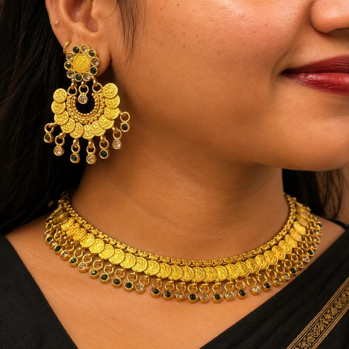 Antique Lakshmi Coin Choker Necklace Set (29) | Necklace and Earring