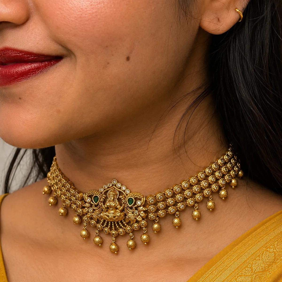 Antique Lakshmi Temple Choker Necklace (TF 4763)