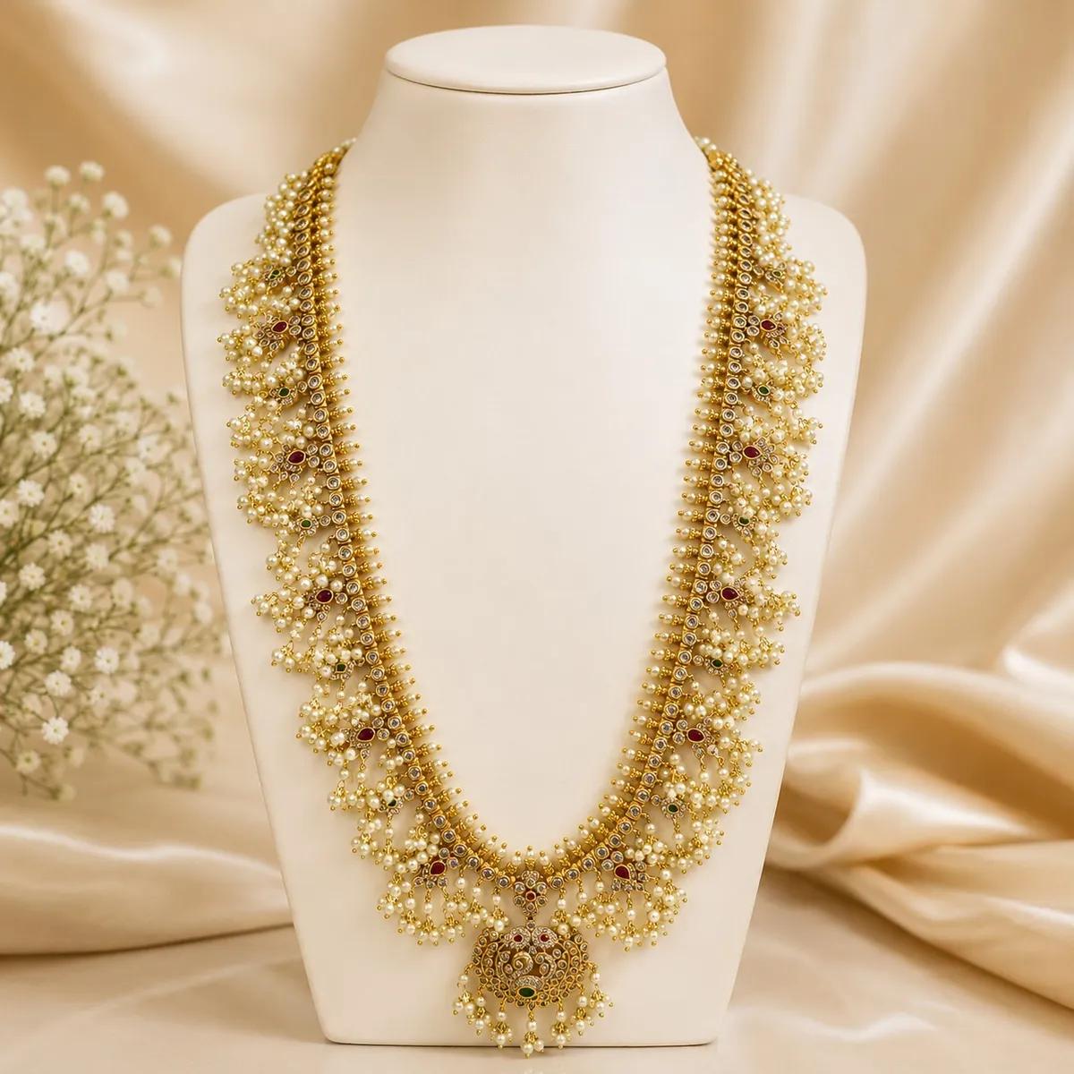 Antique Pearl Cascade Long Haram Necklace (6)