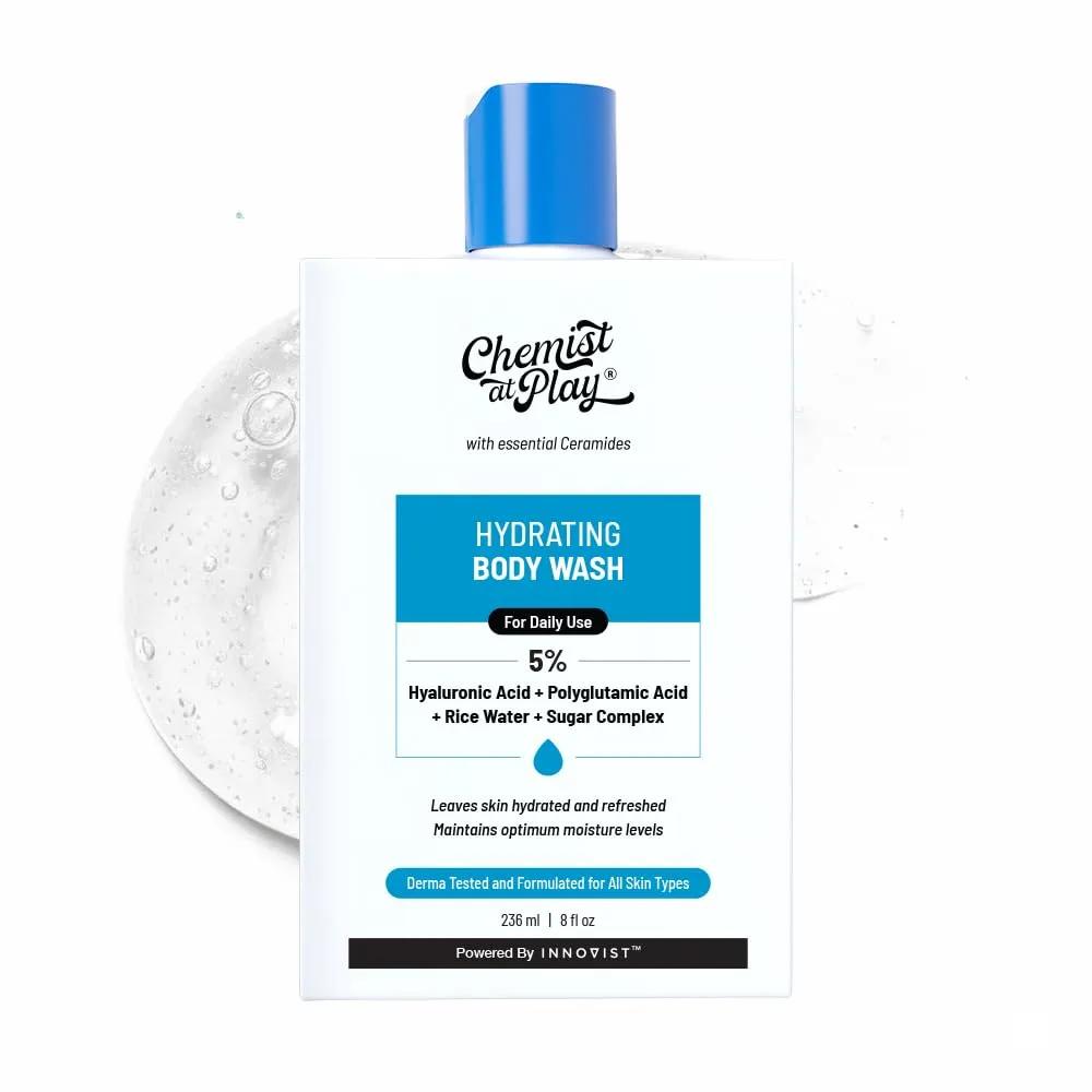 Chemist At Play Hydrating Body Wash For Dry Skin | Hyaluronic Acid Winter Body Cleanser for Intense Hydration | Reduces Flakes & Itchiness | Polyglutamic Acid, SLS & Paraben Free| Women & Men | 236ml