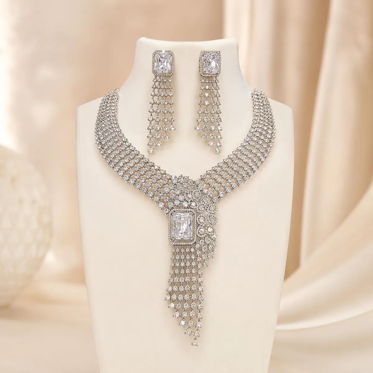 Crystal Elegance Cascade Necklace Set (SWT 376) | Necklace and Earings