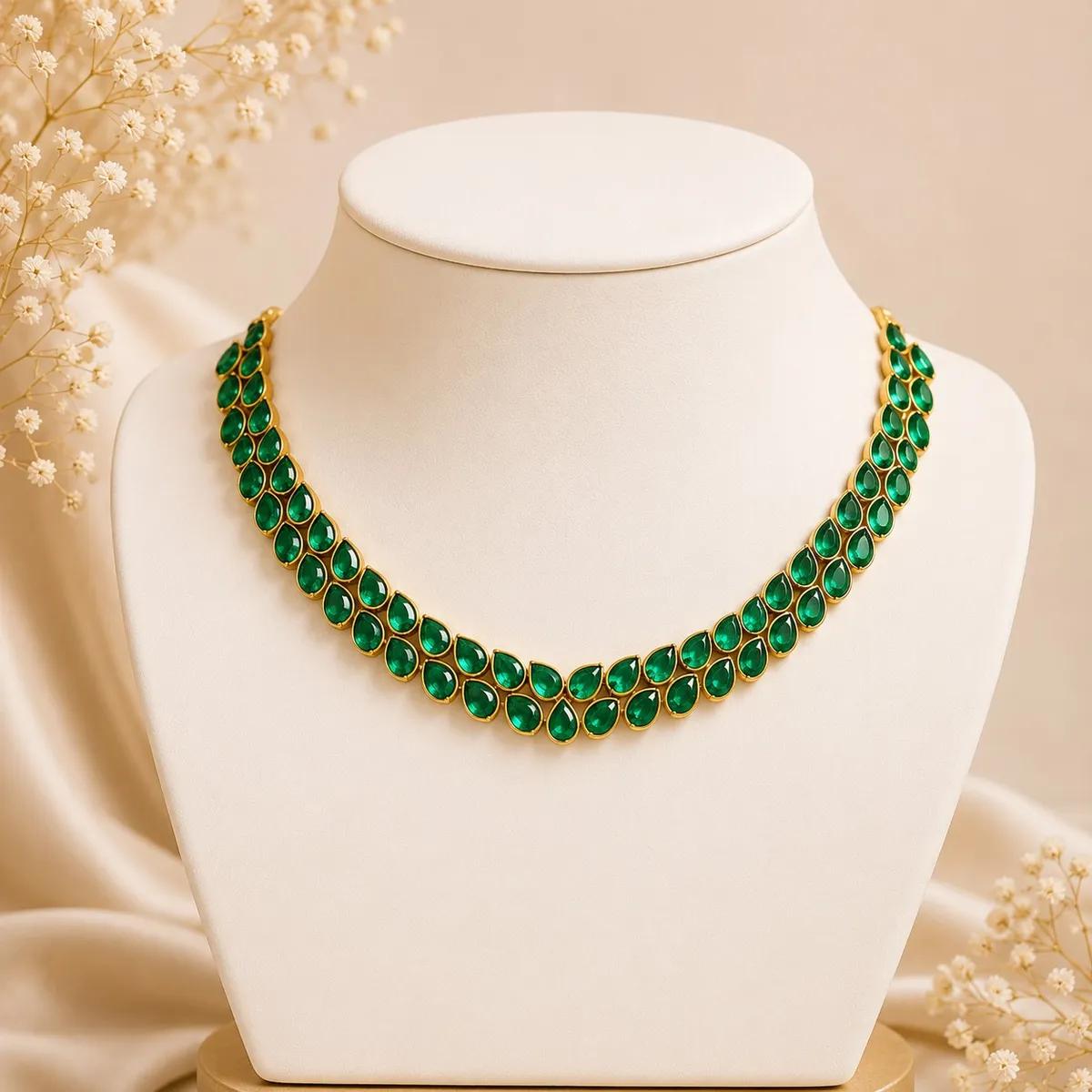 Emerald Dewdrop Gold-Tone Necklace