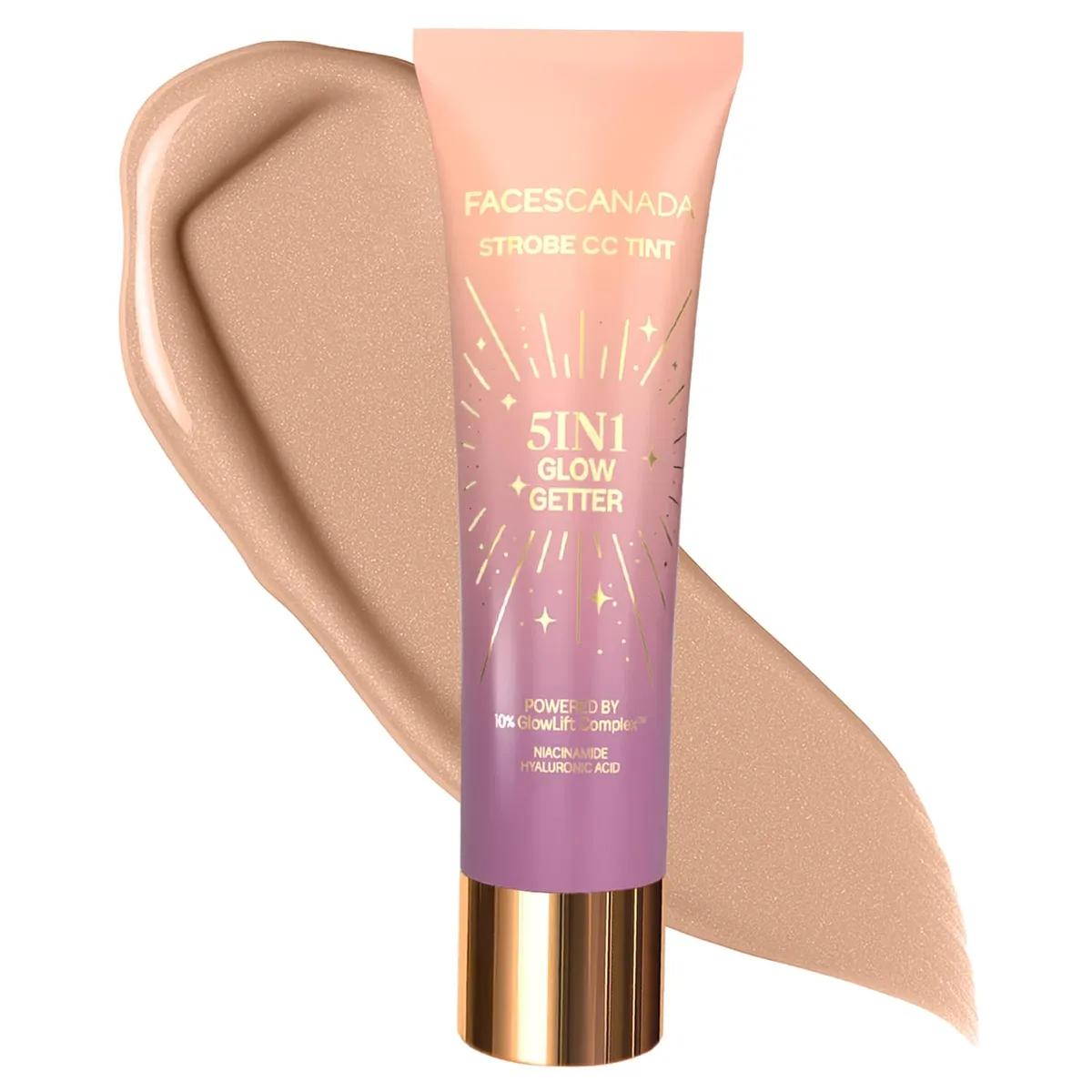 FACES CANADA Strobe CC Tint - Sunset Glaze 02, 27ml | 5-in-1 Serum + Moisturizer + Primer + BB/CC Cream + Strobe Cream | Lightweight | Radiant Dewy Glass Skin Glow | Niacinamide & Hyaluronic Acid | For Light to Medium Skin