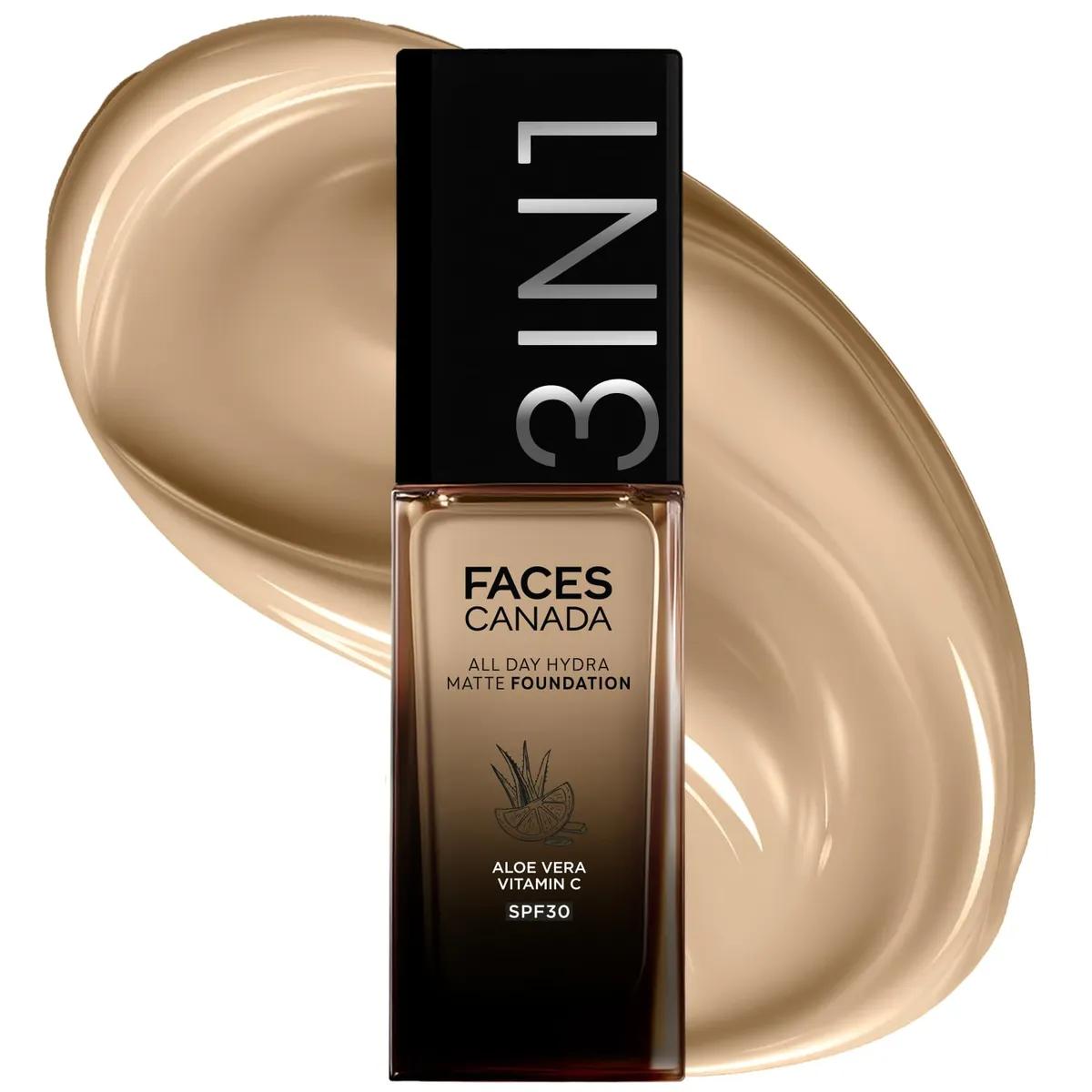 FACESCANADA All Day Hydra Matte Foundation Cream| 3-in-1 Foundation + Moisturizer + SPF 30|24 HR Aloe Hydration & Vitamin C|10HR Long Wear|Medium to High Buildable Coverage|Absolute Ivory 012|30ml