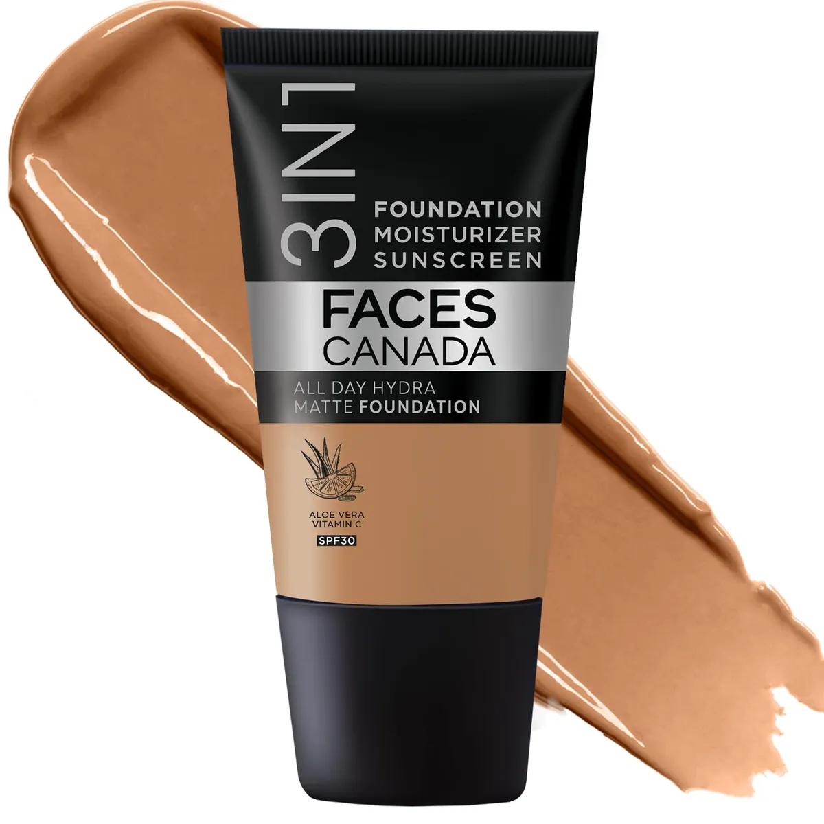 FACESCANADA Cream All Day Hydra Matte Foundation - Mini | 3in1 Foundation + Moisturizer + SPF 30 | 24 HR Aloe Hydration & Vitamin C | 10HR Wear | Medium to High Buildable Coverage | Warm Sand (18 ml)