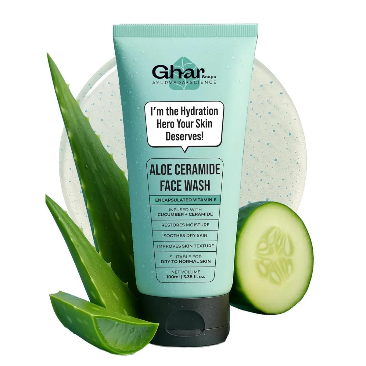 Ghar Soaps Aloe Ceramide | Cucumber + Ceramide Face Wash (100 g)