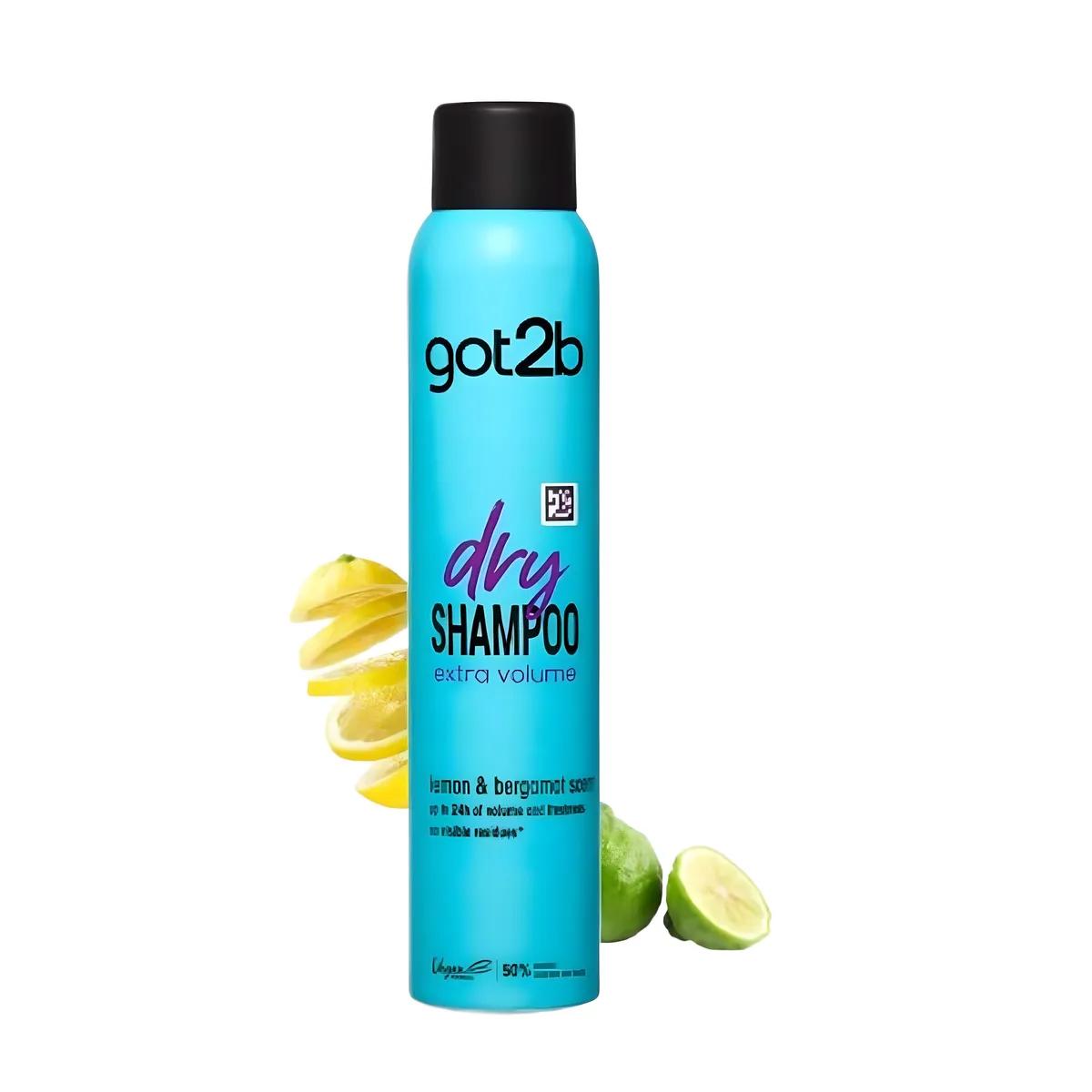 Got2b Dry Shampoo Extra Volume, Instant Hair Cleanser With Oil Absorbing Formula And 48hrs Fragrance of Lemon & Bergamot, 200 ml