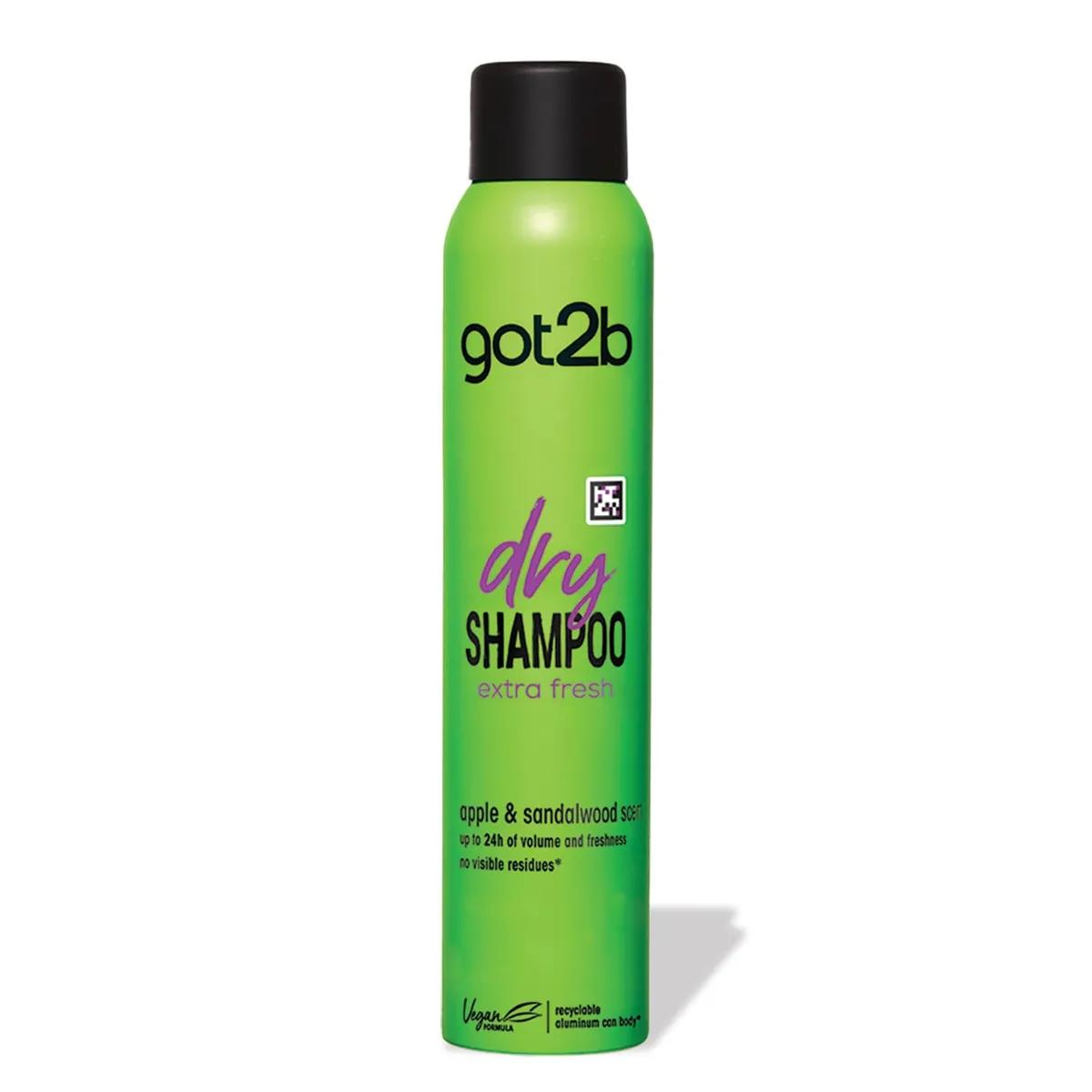 Got2b Dry Shampoo Instant Fresh Up Extra Fresh, Oil Absorbing Formula with 48h Fragrance Of Apple & Sandalwood With Fresh Hair Feel And Volume - 200ml