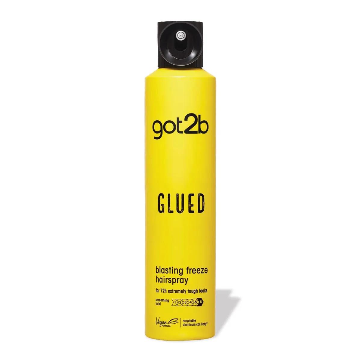 Got2b Glued Blasting Freeze Hairspray for Extreme Styling, Ultra Strong Hold Level 6, Long-Lasting Fixation, Vegan Formula - 300ml