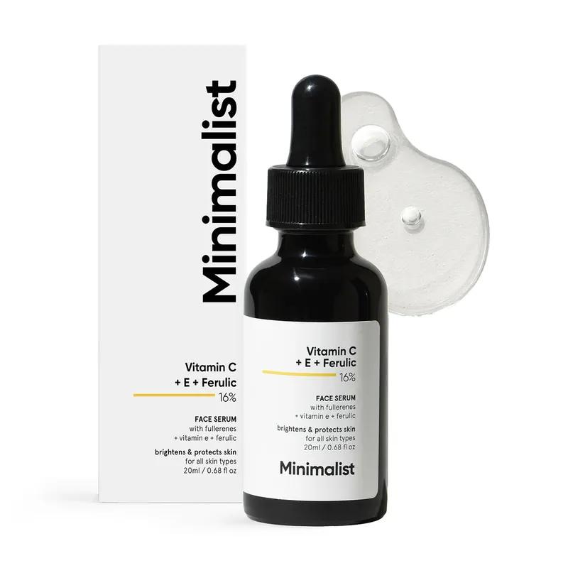 Minimalist 16% Vitamin C Face Serum Brightening & Glow-Boosting Formula with Vitamin E, Ferulic Acid & Fullerenes, Antioxidant Boost for Radiant Skin (20 ml)