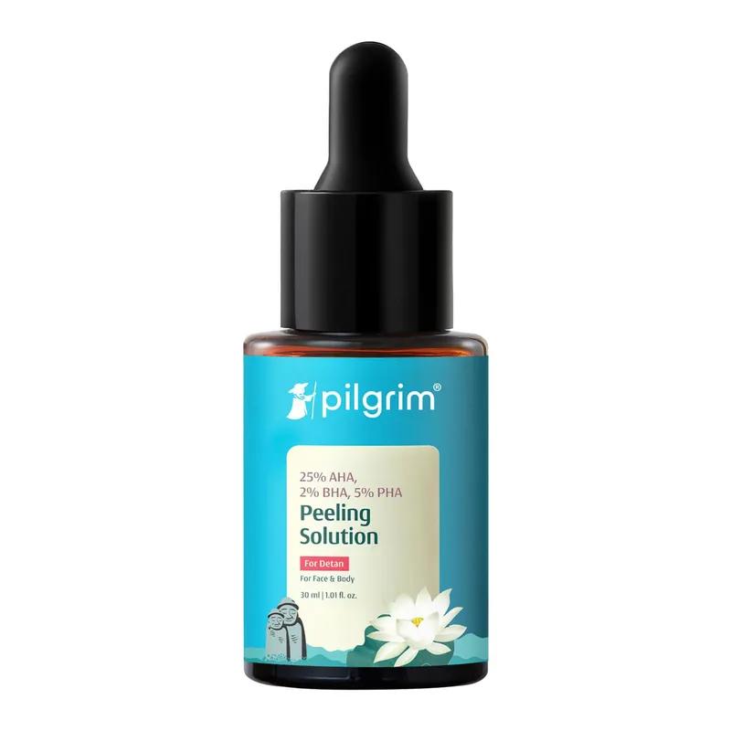 Pilgrim 25% AHA + 2% BHA + 5% PHA Peeling Solution 30ml For Face & Body |10-Minute Facial At Home|Gentle Exfoliating Serum for Tan Removal |For Glowing Skin, Even Skin Tone, Pore Cleansing |Men,