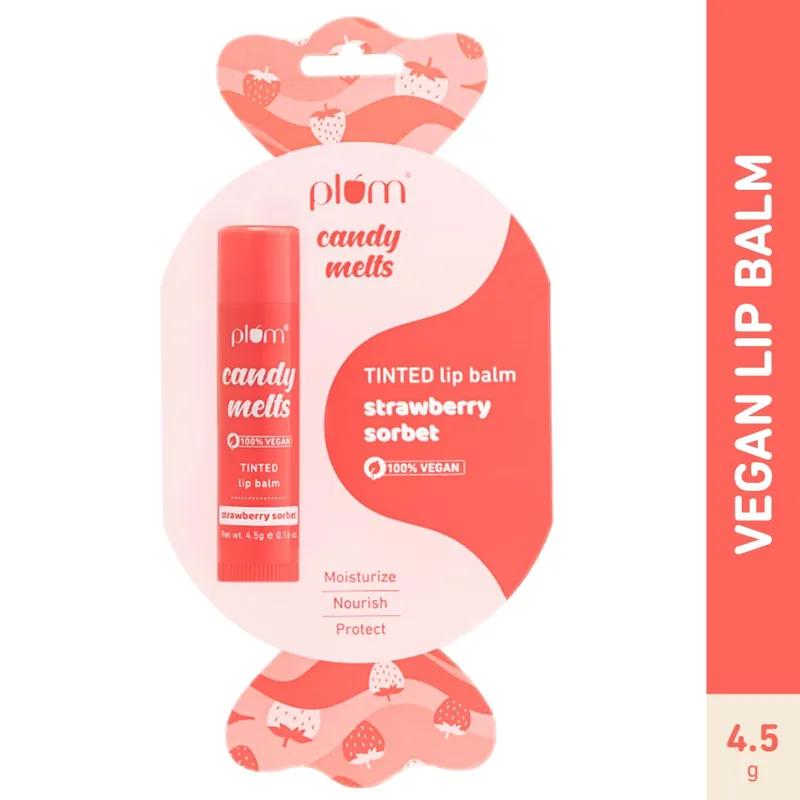 Plum Candy Melts Strawberry Sorbet Tinted Lip Balm | Moisturizes & Nourishes | Hydrates Dry & Chapped Lips | 100% Vegan | 4.5g