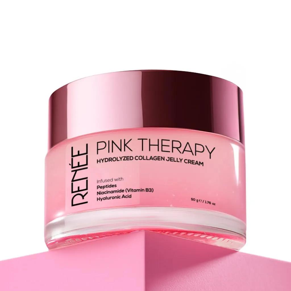 RENEE Pink Therapy Hydrolyzed Collagen Overnight Sleep Jelly Mask | Hydrates, Repairs, Smoothens & Plumps Skin | Peptides, Niacinamide & Hydrolyzed Collagen Enriched | 50 gm
