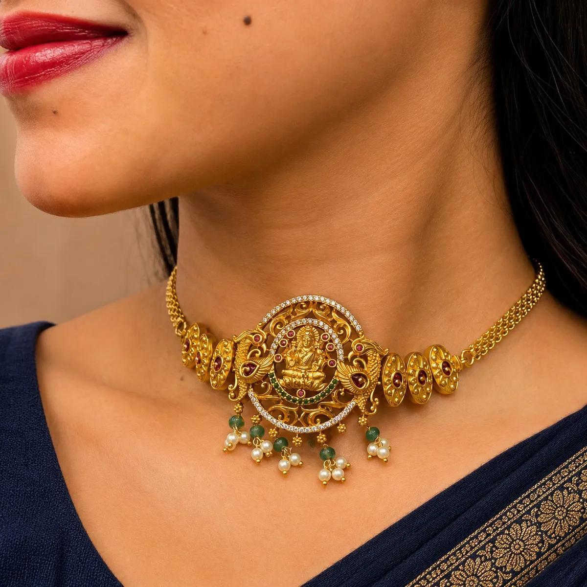 Royal Lakshmi Peacock Temple Choker Necklace (ANTIQUE-69)