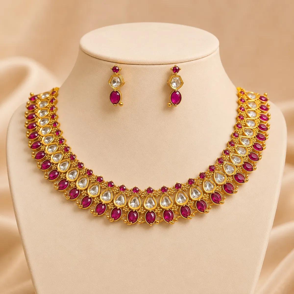 Royal Ruby & Kundan Bridal Necklace Set (12) | Necklace and Earring