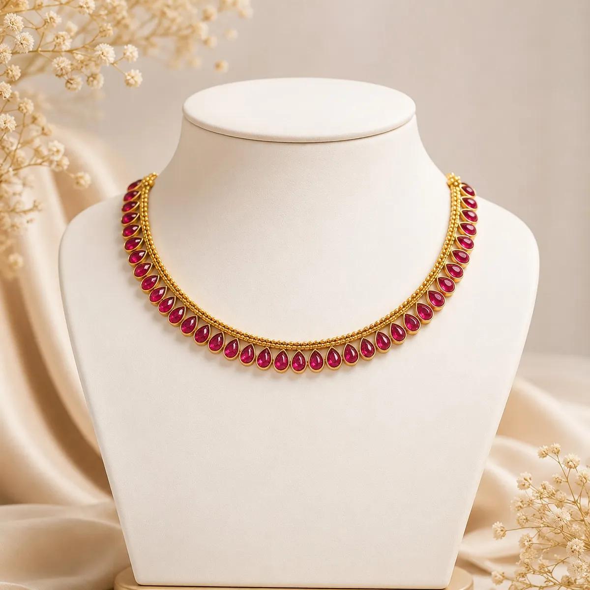 Ruby Dewdrop Gold-Tone Necklace Set (SWT29)