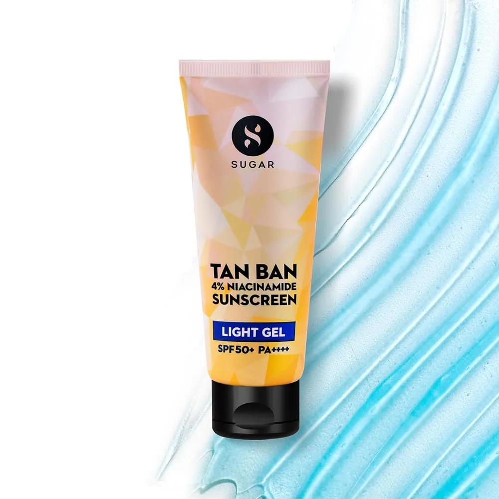 SUGAR Cosmetics Tan Ban Sunscreen SPF50 PA++++ Light Gel with 4% Niacinamide & 1% Hyaluronic Acid | Non Greasy & lightweight formula | No White Cast | 50ml