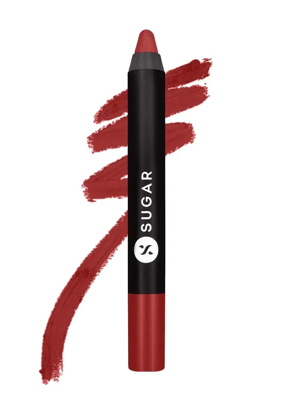 SUGAR Matte As Hell Crayon Lipstick With Free Sharpener,Lasts Up To 8+ Hours- 08 Jackie Brown