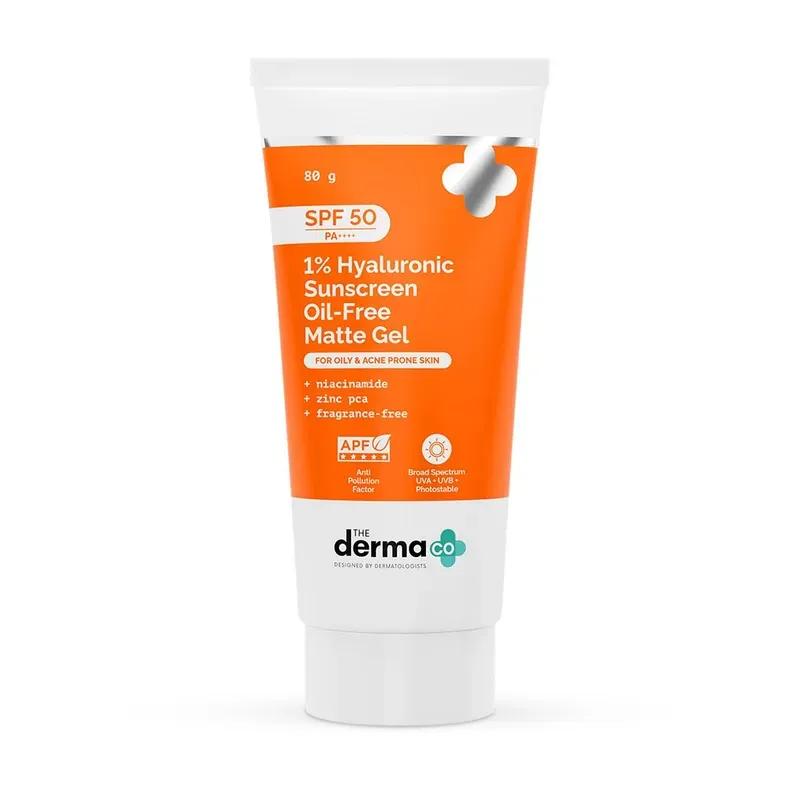 The Derma co. 1% Hyaluronic Sunscreen Oil-Free Gel | Lightweight Sunscreen for Oily & Acne-Prone Skin | SPF 50 & PA++++ Protection | Safe & Effective | - 80 gm
